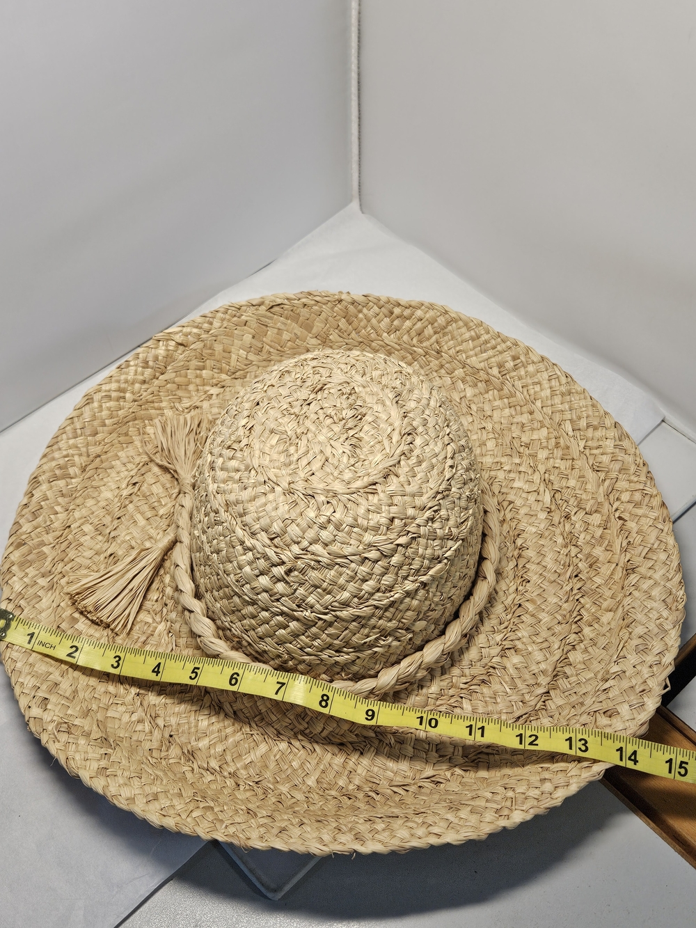 New Liz Claiborne Natural Straw Wide-Brim Braided Tassel Hat - Picture 5 of 5